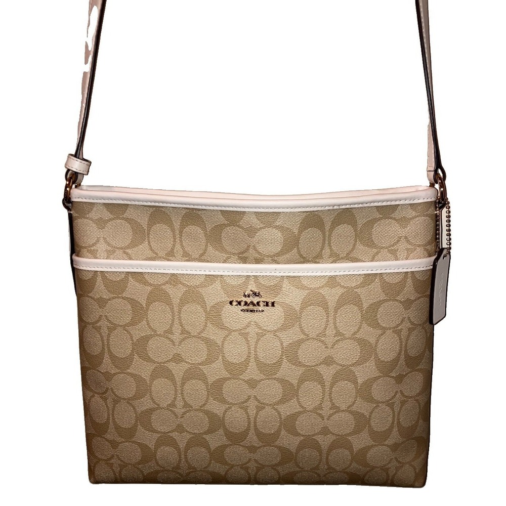 Vintage Coach File Leather Crossbody Bag Cream Beige Y2K F58297